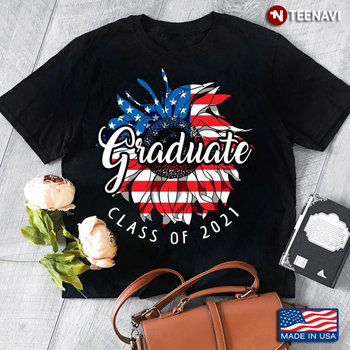 Graduate Class Of 2021 Sunflower American USA Flag