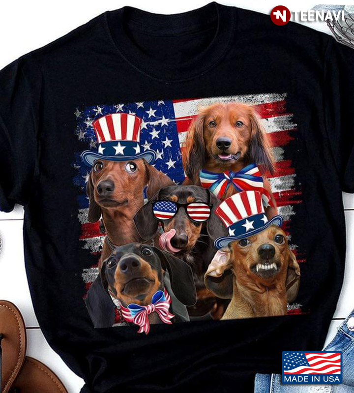 Patriotic Dachshund Golden 4th of July Celebrating American USA Flag for Dog Lover