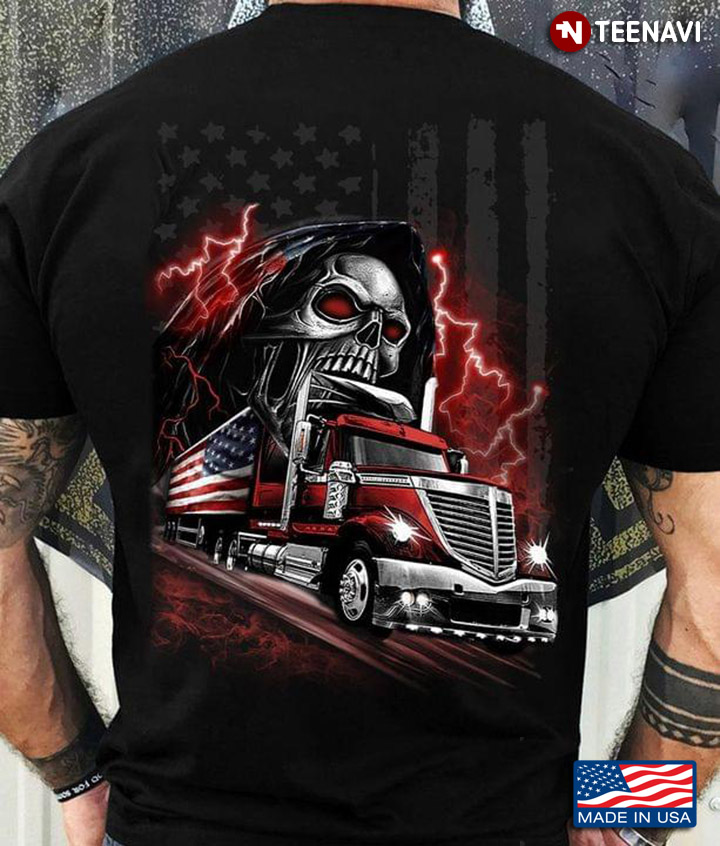 Scary Skull and American USA Flag Truck Speed Cool Design for Awesome Truck Driver
