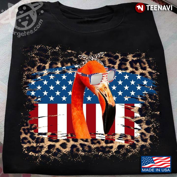 Girly Flamingo with Glasses Leopard Patriotic American USA Flag