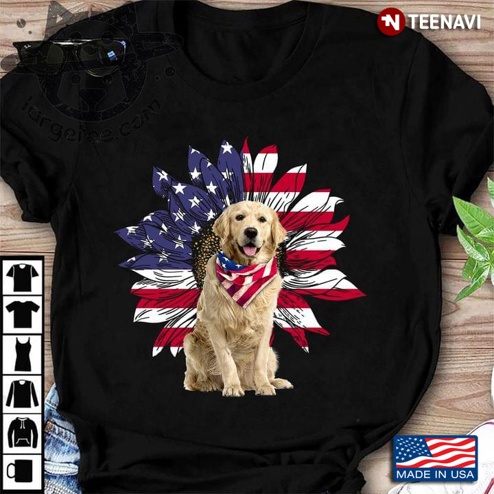 Patriotic Golden Retriever 4th of July American USA Sunflower for Dog Lover