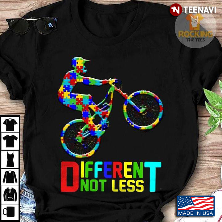 Different Not Less Autism Awareness Puzzle Riding Boy