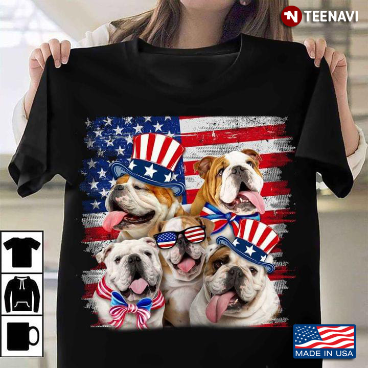 Funny Patriotic Bulldog Celebrating 4th of Jully American USA Flag for Dog Lover
