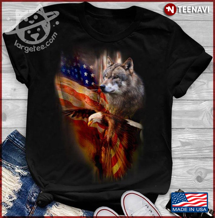 Wolf Eagle American USA Flag for Patriotic Animal Lover