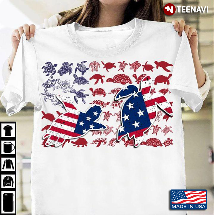 Collection of Sea Turtles American USA Flag for Patriotic Animal Lover