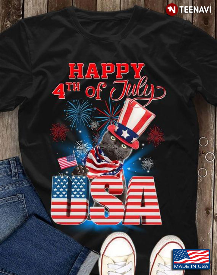 Happy 4th of July USA Funny Cool Cat Celebrating for Cat Lover