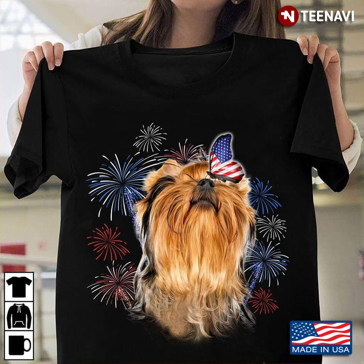Patriotic Yorkshire Terrier Butterfly USA Flag Firework 4th of July for Dog Lover