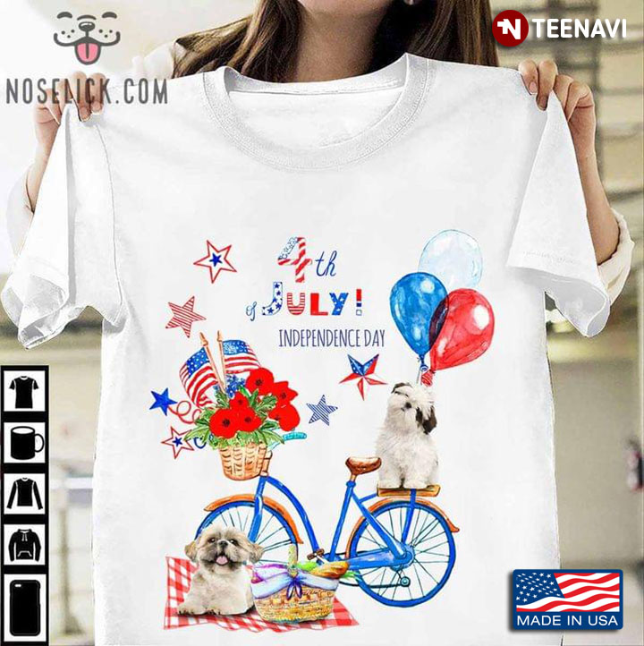 4th of July Independence Day Shih Tzu Dogs Balloon and Flowers for Dog Lover