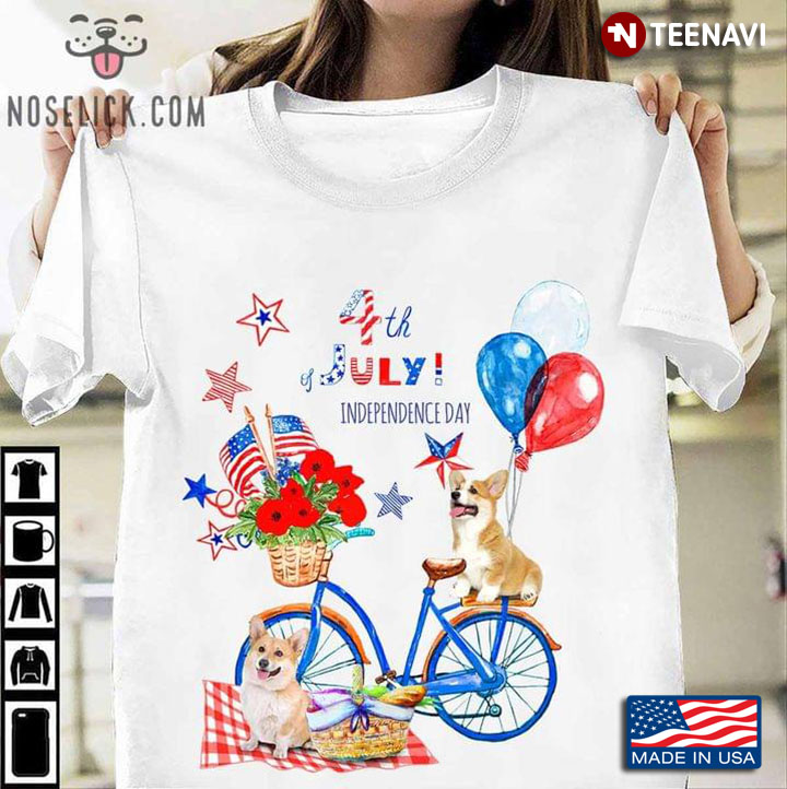 4th of July Independence Day Corgi Dogs Balloon and Flowers for Dog Lover