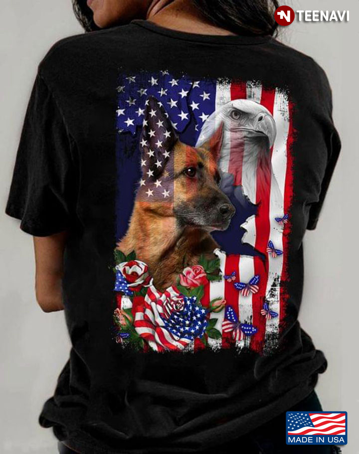 German Shepherd Eagle American Flag Roses and Butterflies for Dog Lover