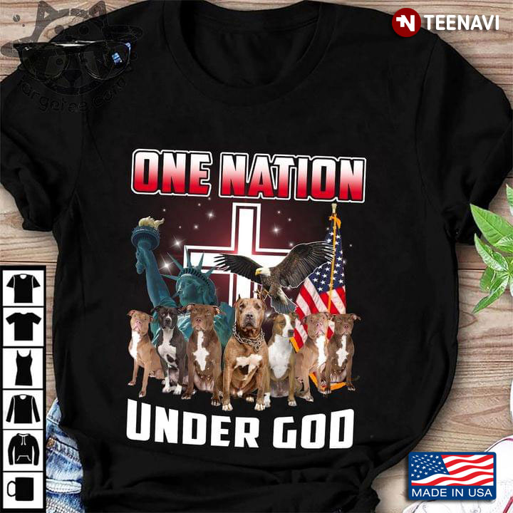 One Nation Under God Pibull Dogs Eagle Statue of Liberty for Patriotic Dog Lover