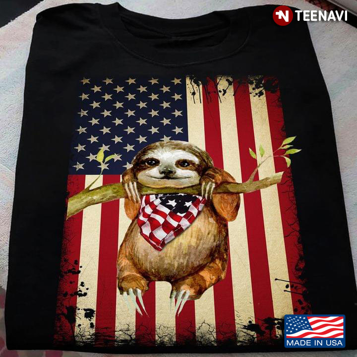 Smiling Sloth American USA Flag Vintage Style for Animal Lover