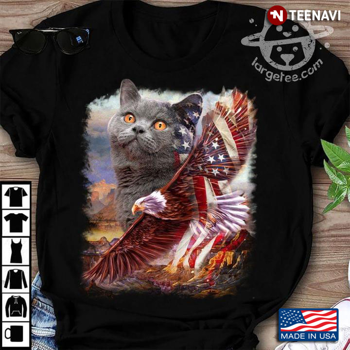Adorable Grey Cat Eagle American Flag Independence Day Patriotic for Cat Lover