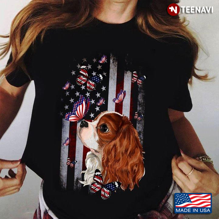 English Springer Spaniel Puppy American Flag Butterlies for Patriotic Dog Lover