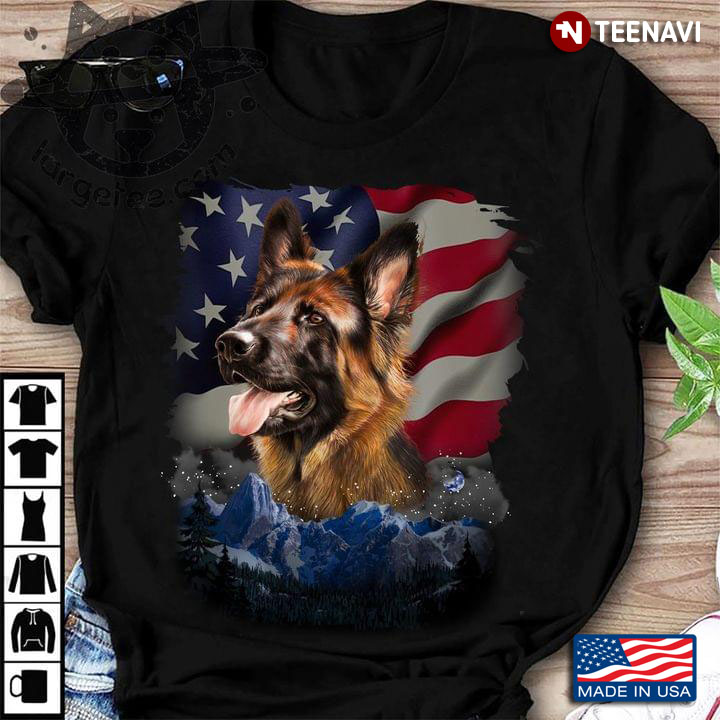 German Shepherd American Flag and Mountain Independence Day Patriotic for Dog and Freedom Lover