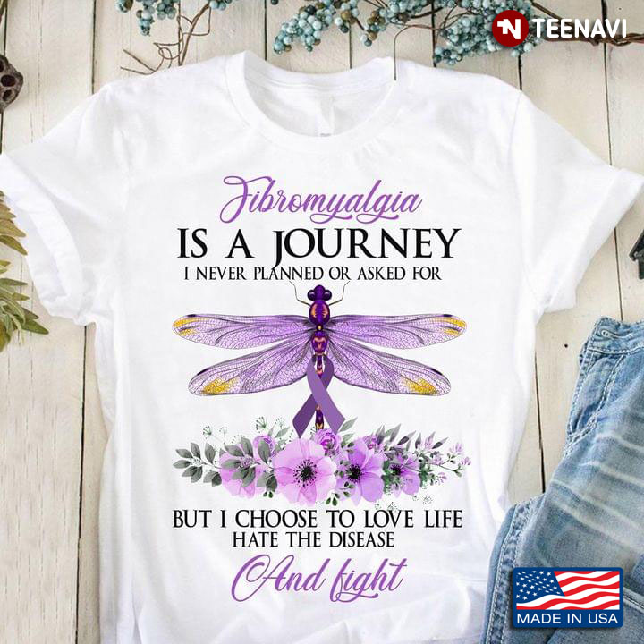 Fibromyalgia Is A Journey I Never Planned or Asked For Purple Ribbon Dragonfly and Flower