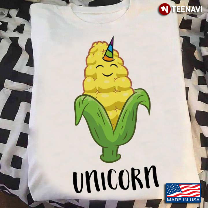 Unicorn With Rainbow Unicorn Horn and Smiling Corn Adorable Style