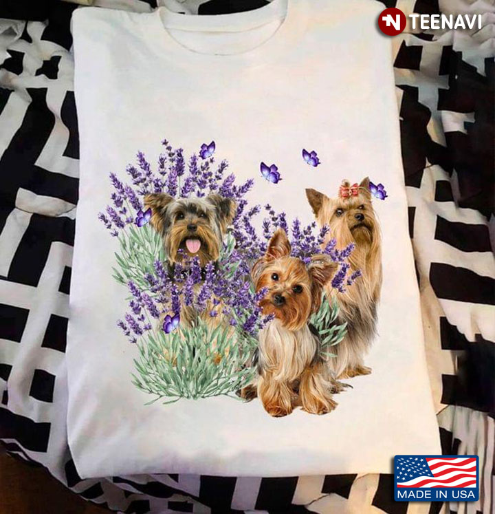 Yorkshire Terrier Purple Butterflies and Lavender Flower Adorable Design for Dog Lover