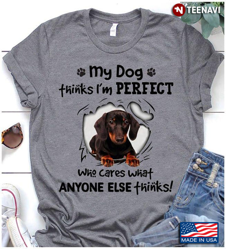 Funny Dachshund My Dog Think I'm Perfect Who Cares What Anyone Else Thinks for Dog Lover