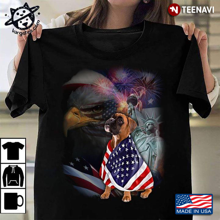 Boxer Dog Eagle Statue of Liberty American Flag on Independence Day Patriotic for Dog Lover