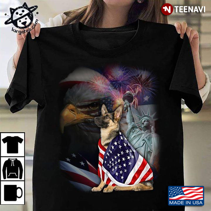 German Shepherd Eagle Statue of Liberty American Flag on Independence Day Patriotic for Dog Lover