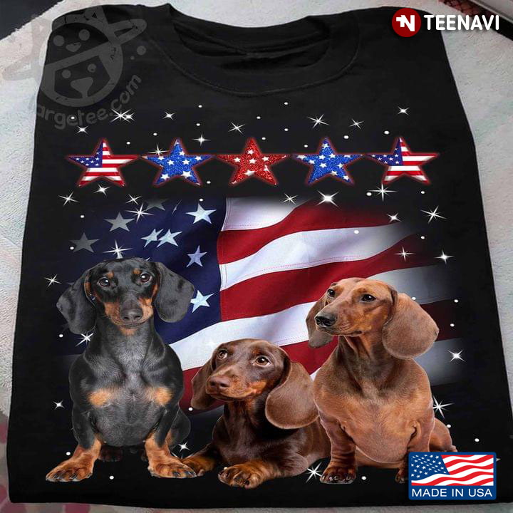 Adorable Dachshund with Stars and American Flag for Dog Lover