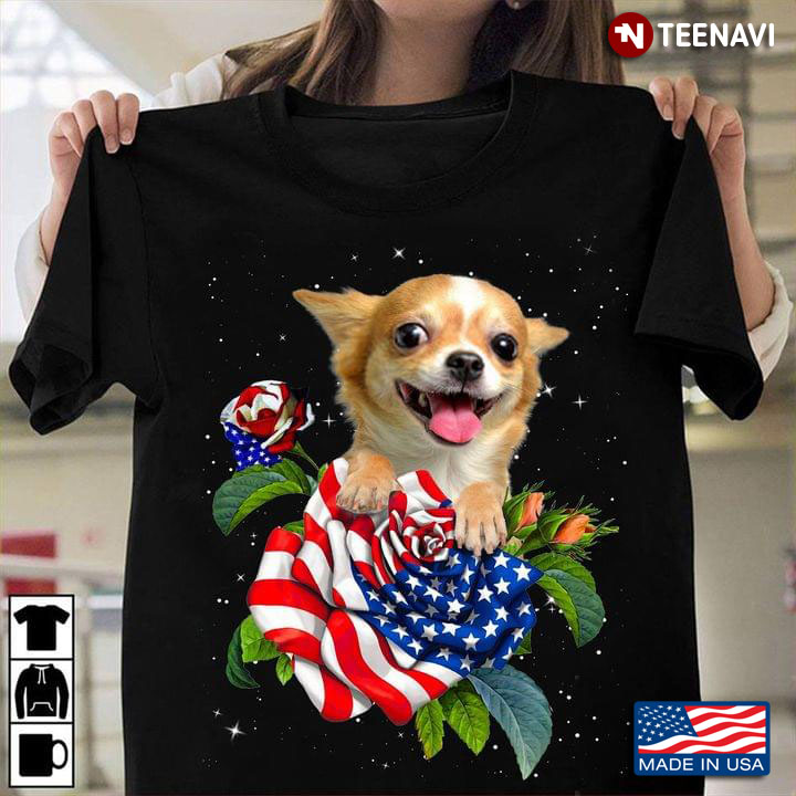 Chihuahua and American Flag Roses Starry Night Celebrating 4th of July for Dog Lover