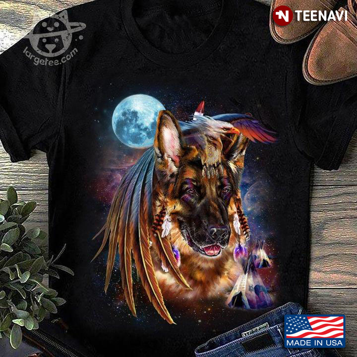 African American Tribal Wolf and Eagle on Galaxy with Full Moon for Animal Lover