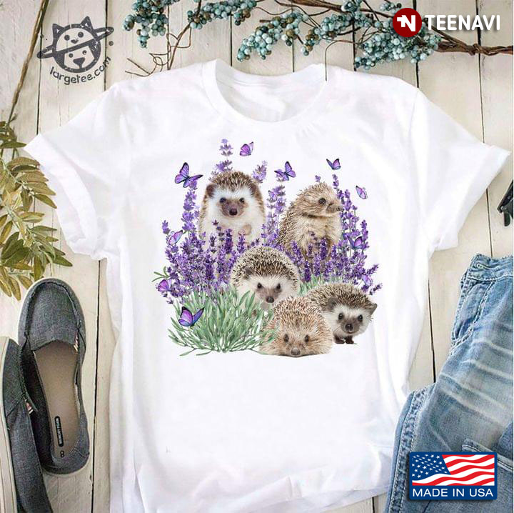 Cute Hedgehog Purple Butterflies and Lavender Flower for Animal Lover
