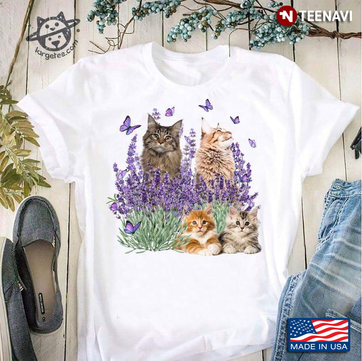 Adorable Cat Purple Butterflies and Lavender Flower for Cat Lover