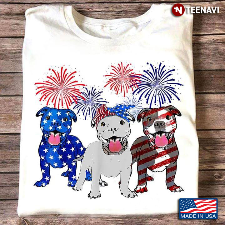 Adorable Bull Dogs Firework and American Flag Independence Day for Dog Lover