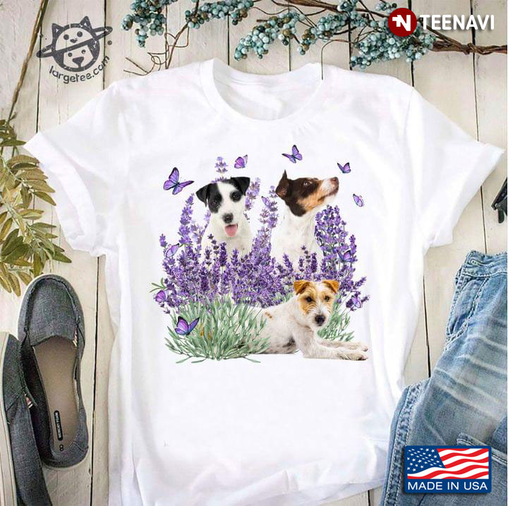 Cute Parson Russell Terrier Purple Butterflies and Lavender Flower for Dog Lover