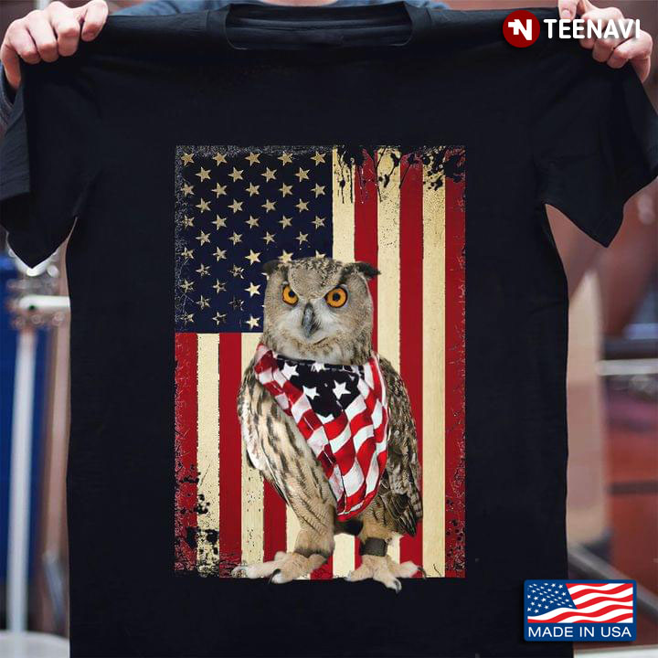 Owl and Vintage American Flag 4th of July for Animal Lover