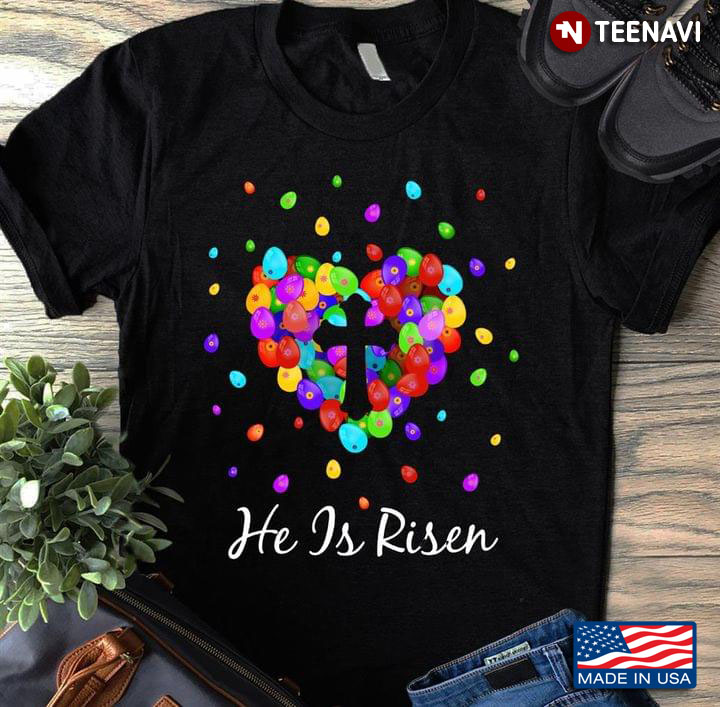 He Is Risen Cross Colorful Easter Eggs Religious Theme