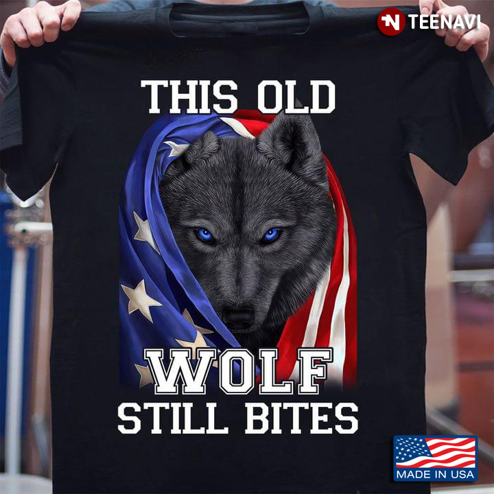 This Old Wolf Still Bites Grey Wolf American Flag for Patriotic Animal Lover
