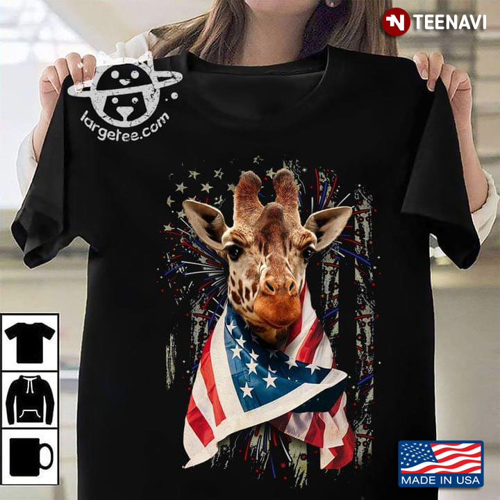 Giraffe American Flag and Firework For Animal Lover Independence Day