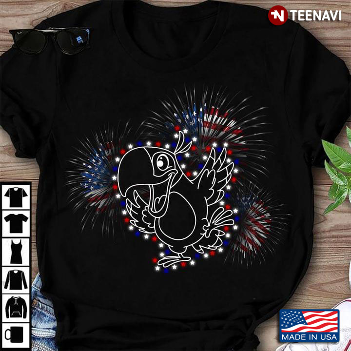 Dancing Parrot and American Firework 4th of July for Bird Lover