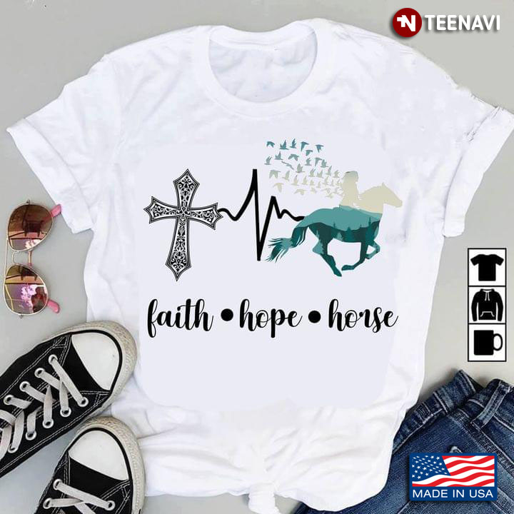Faith Hope Horse with Cross Heartbeat and Mountain for Christian Horse Riding Lover