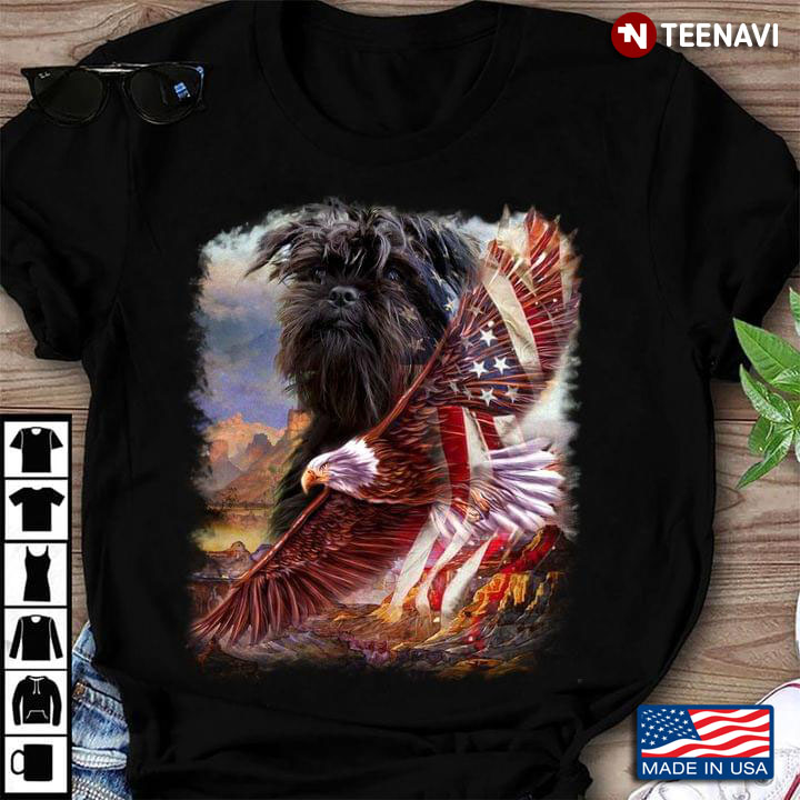 Affenpinscher Puppy Eagle American Flag and Mountain for Patriotic Dog Lover