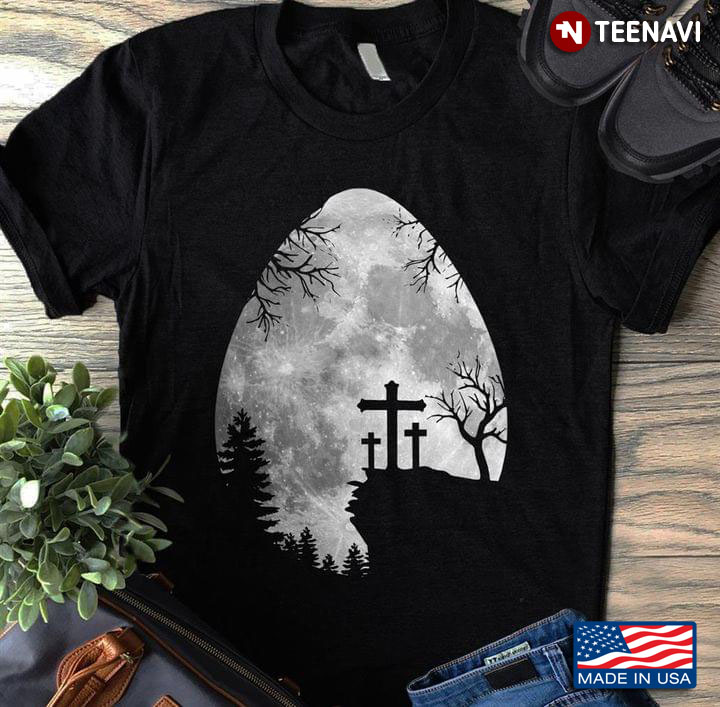 Moon Egg and Crosses Forest Night Religious Theme