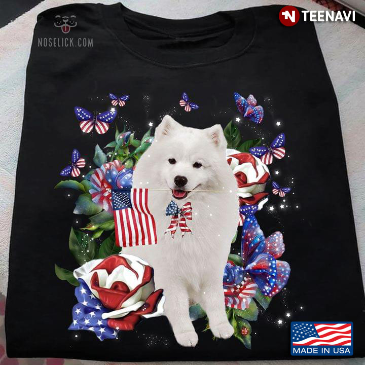 Pomeranian Dog American Roses and Butterflies Happy Independence Day for Dog Lover