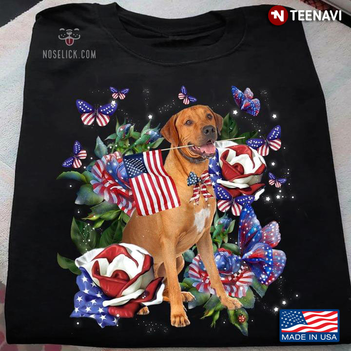 Labrador Retriever Dog American Roses and Butterflies Happy Independence Day for Dog Lover