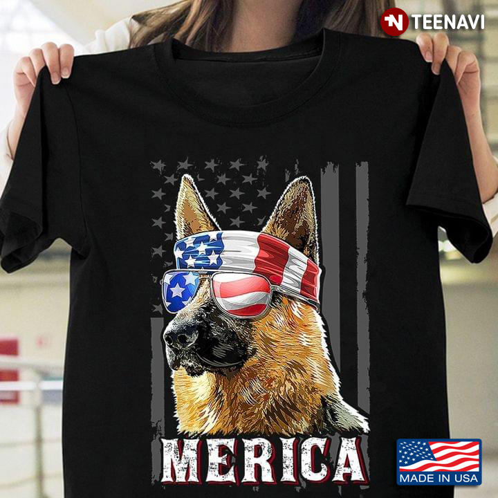 German Shepherd American Flag The 4th Of July American Independence Day