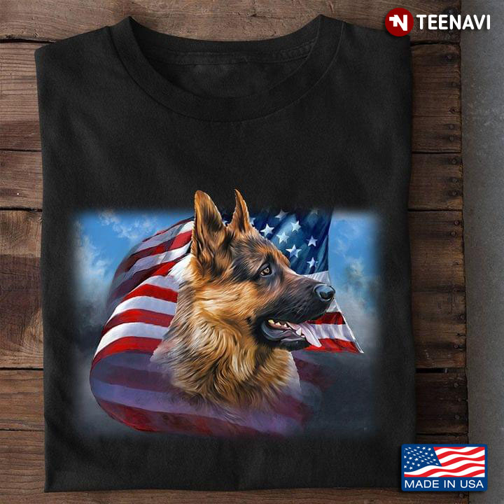 German Shepherd With American Flag Happy Independence Day 4th Of July New Version