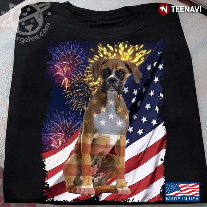 Boxer With Fireworks American Flag Happy Independence Day For 4th Of July