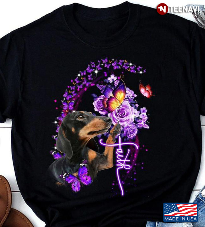 Faith Dachshund Touching Flowers And Butterflies For Dog Lover