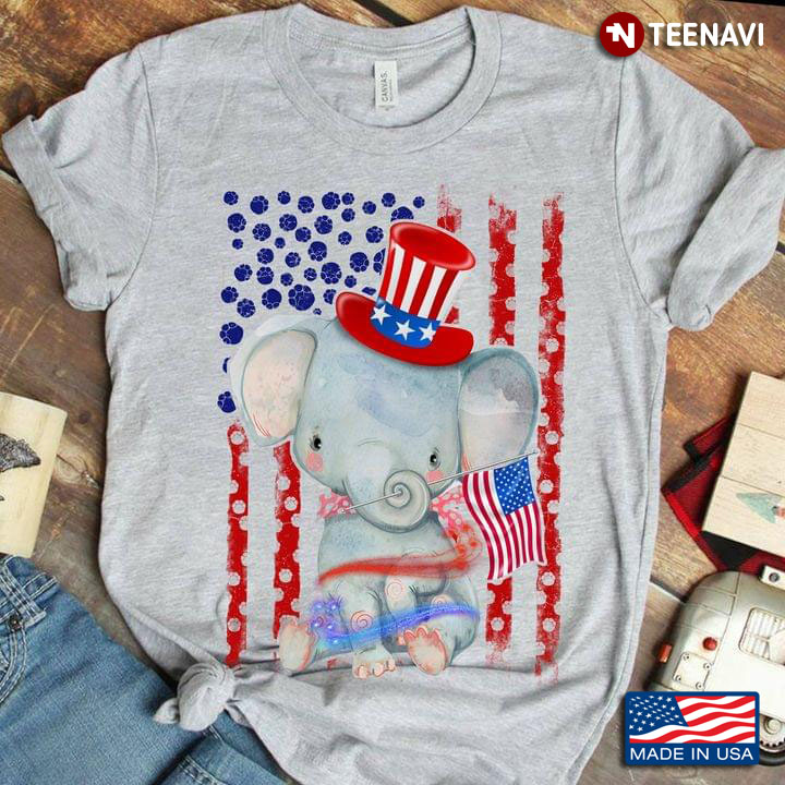 Cute Little Elephant American Flag Happy Independence Day For 4th Of July