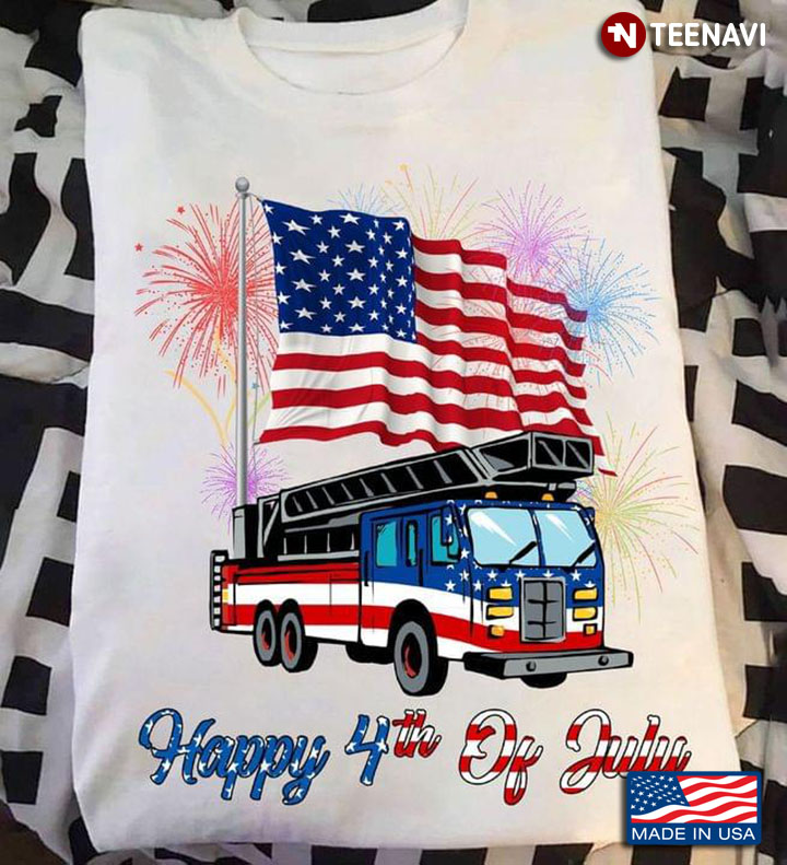 Happy 4th Of July Fire Truck American Flag Happy Independence Day