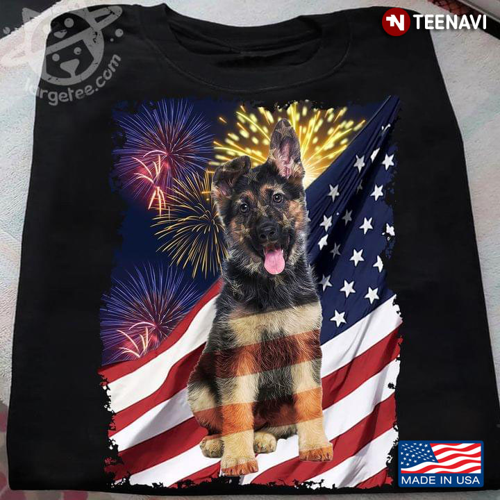 Cute German Shepherd Fireworks American Flag Happy Independence Day 4th Of July