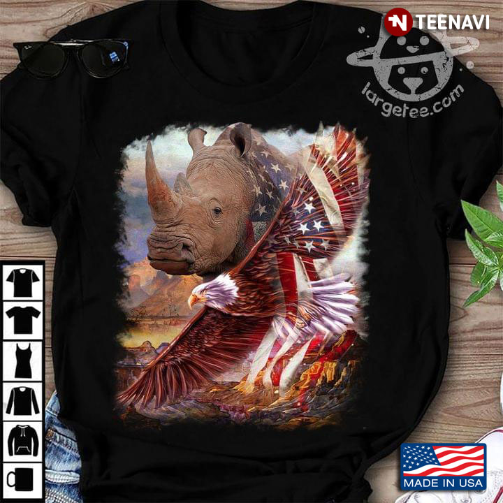 Rhinoceros With Eagle Emerican Flag Happy Independence Day 4th Of July